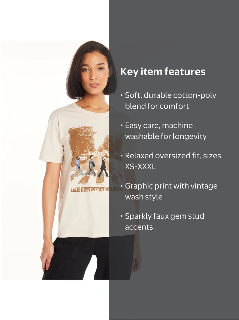 Time and Tru Women's Beatles Graphic Print T-Shirt, Sizes XS-XXXL