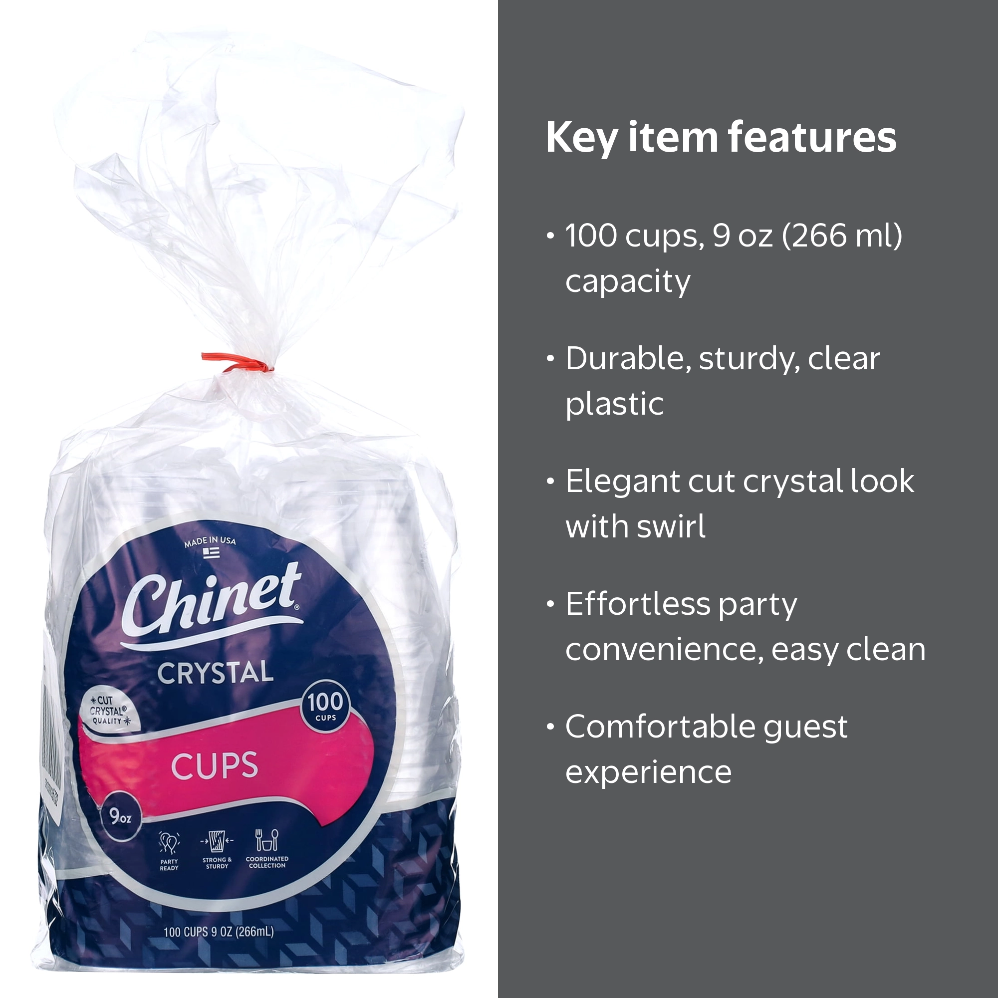 Chinet, Plastic Cold Cups, 100 CT, 9 OZ Clear Crystal - Walmart.com
