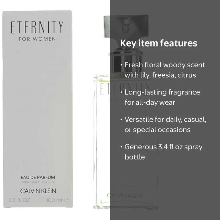 Calvin Klein Eternity Eau De Parfum, 3.4 oz, 100 ml, For Women