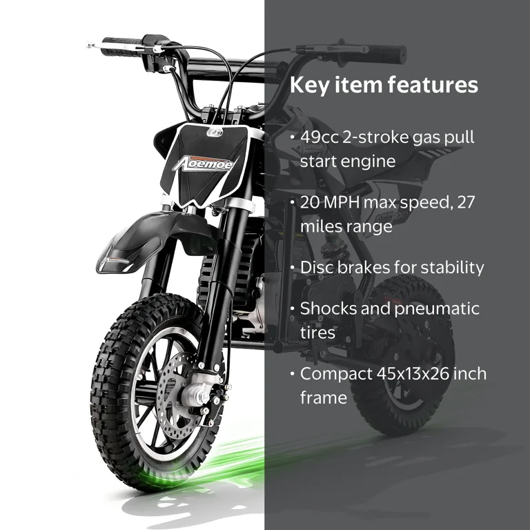 Aoemoe DB1 Gasoline 50CC Dirt Bike, BLACK - Walmart.com