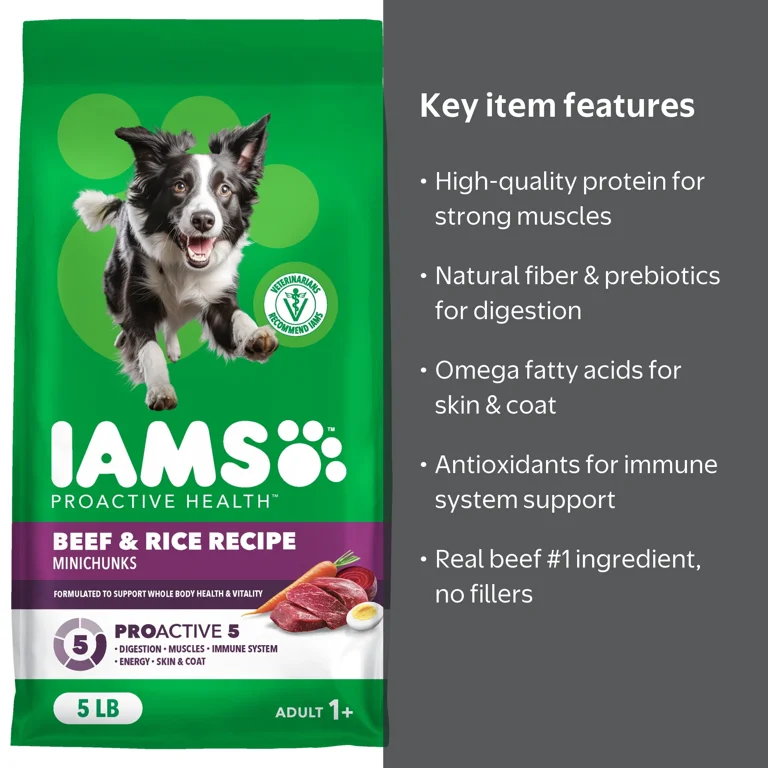IAMS Proactive Health Adult MiniChunks Beef & Rice Dog Food, 5 lbs