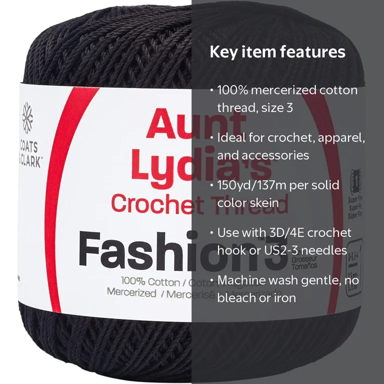 Coats & Clark, Aunt Lydia's Fashion Crochet Thread, Size 3, Black