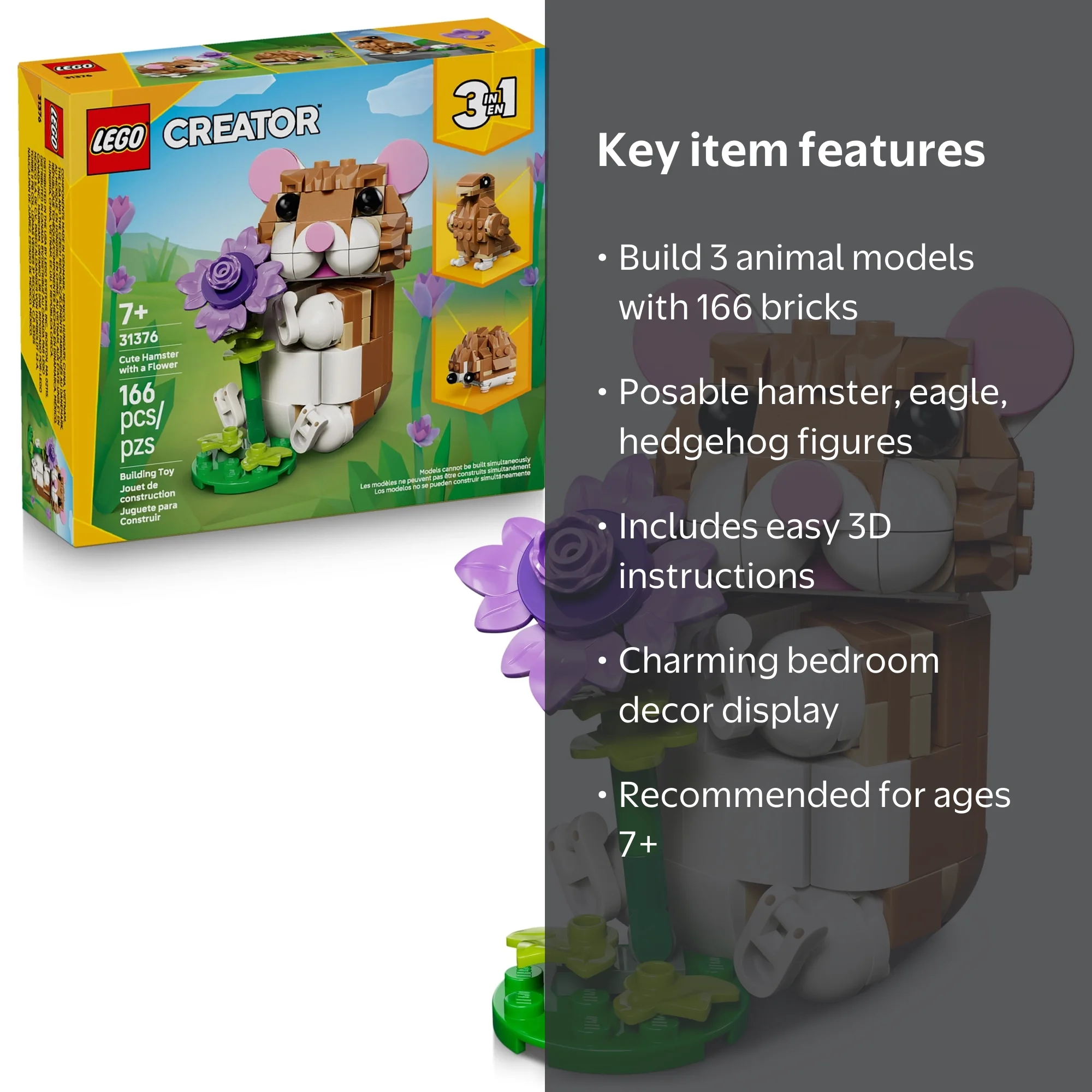 LEGO Creator 3 in 1 Cute Hamster with a Flower Building Toy Ages 7