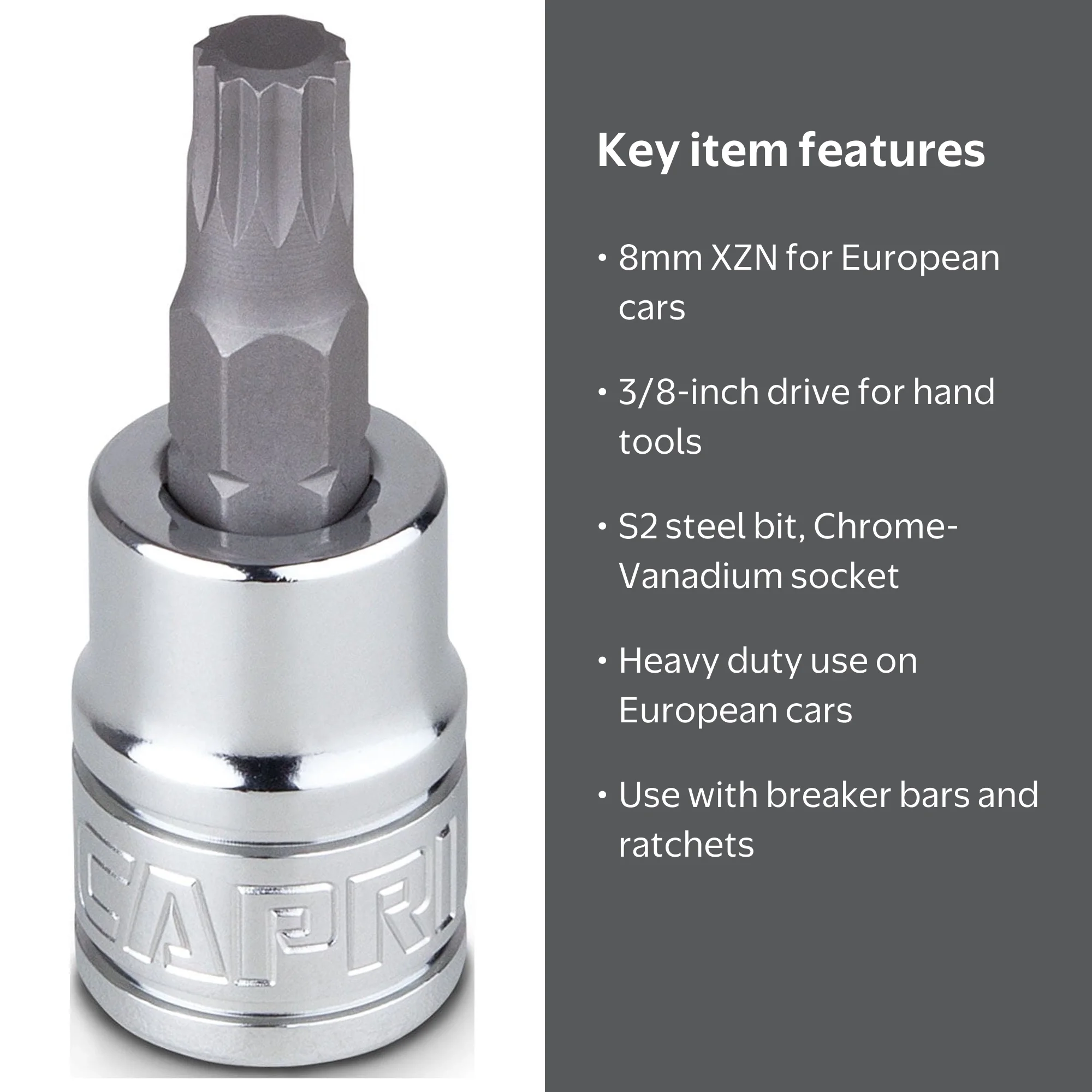 Capri Tools 30034 8mm XZN Triple Square Bit Socket with 3/8