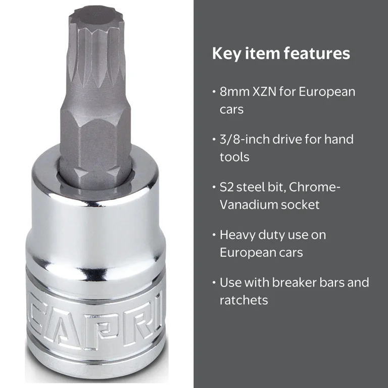 Capri Tools 30034 8mm XZN Triple Square Bit Socket with 3/8
