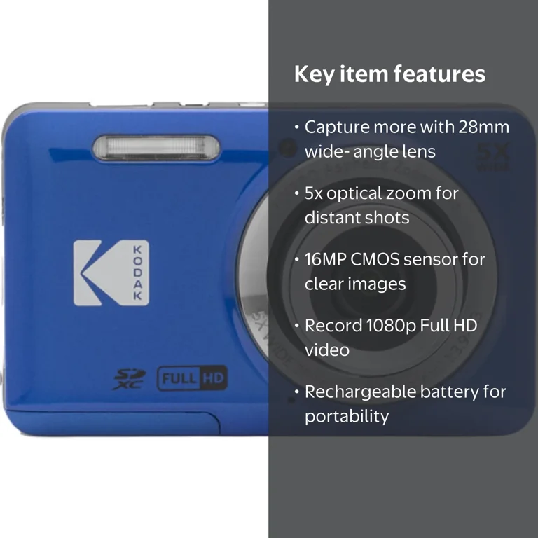 KODAK PIXPRO FZ55 Point and Shoot Digital Camera - Blue, 16MP, 5x