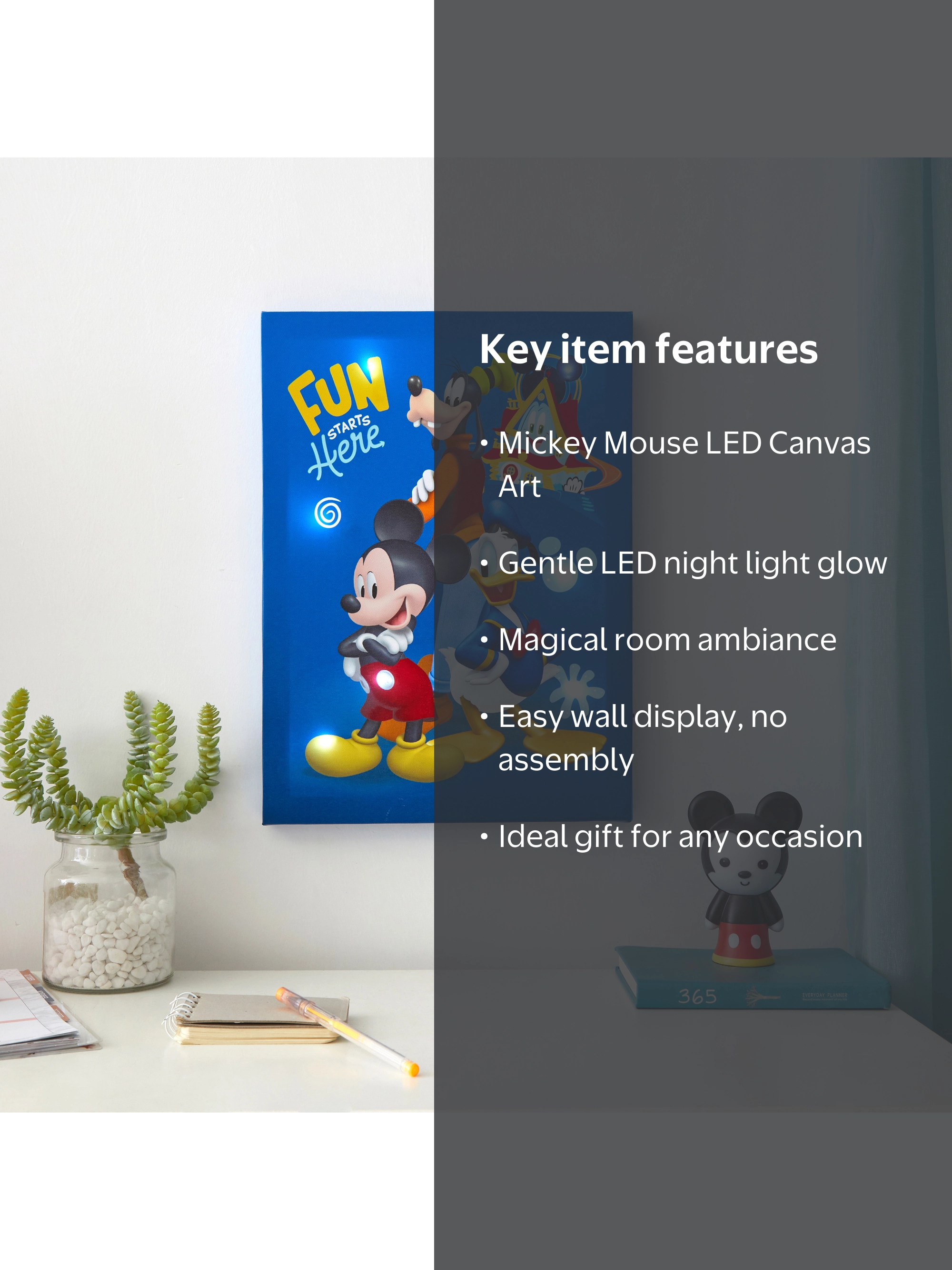 Disney Mickey Mouse Blue LED Canvas Art Print for Children's Room