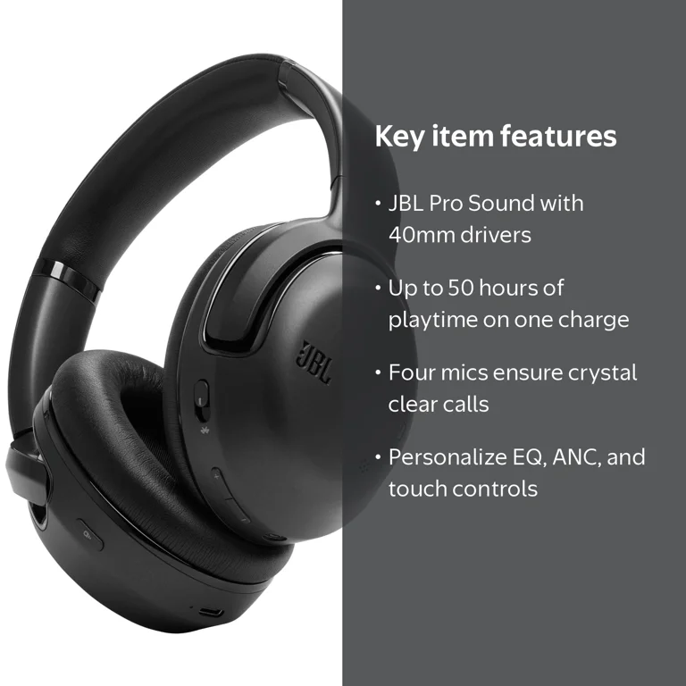 JBL, Wireless Over-Ear Noise Cancelling Headphones, Black