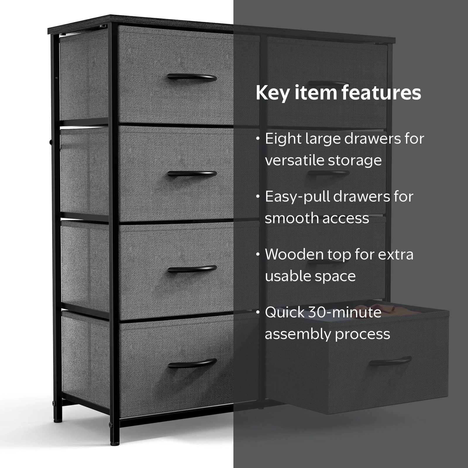 ZUNMOS 8 Drawer Fabric Dresser, Grey Storage Organizer for Bedroom