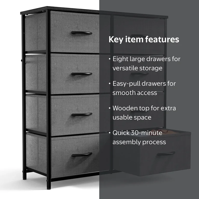 edx 8 Drawer Fabric Dresser for Bedroom, Chest of Drawer Organizer Storage Cabinet for Closet, Entryway, Rust Brown