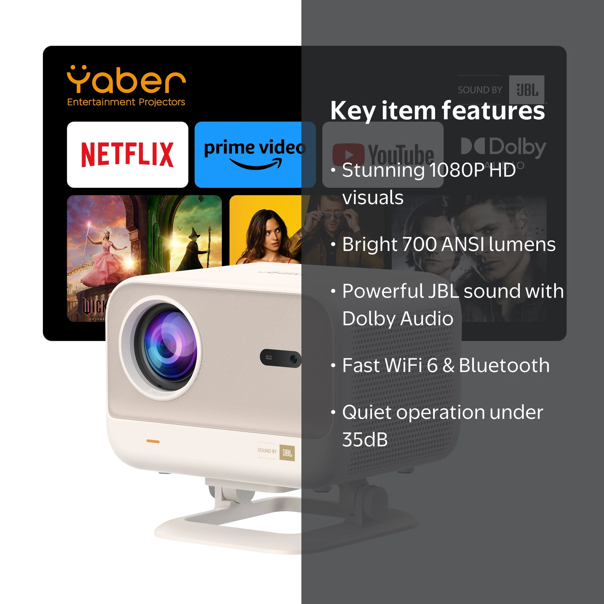 Yaber L2 Plus Projector, 1080P WiFi Bluetooth, 700 ANSI Lumens