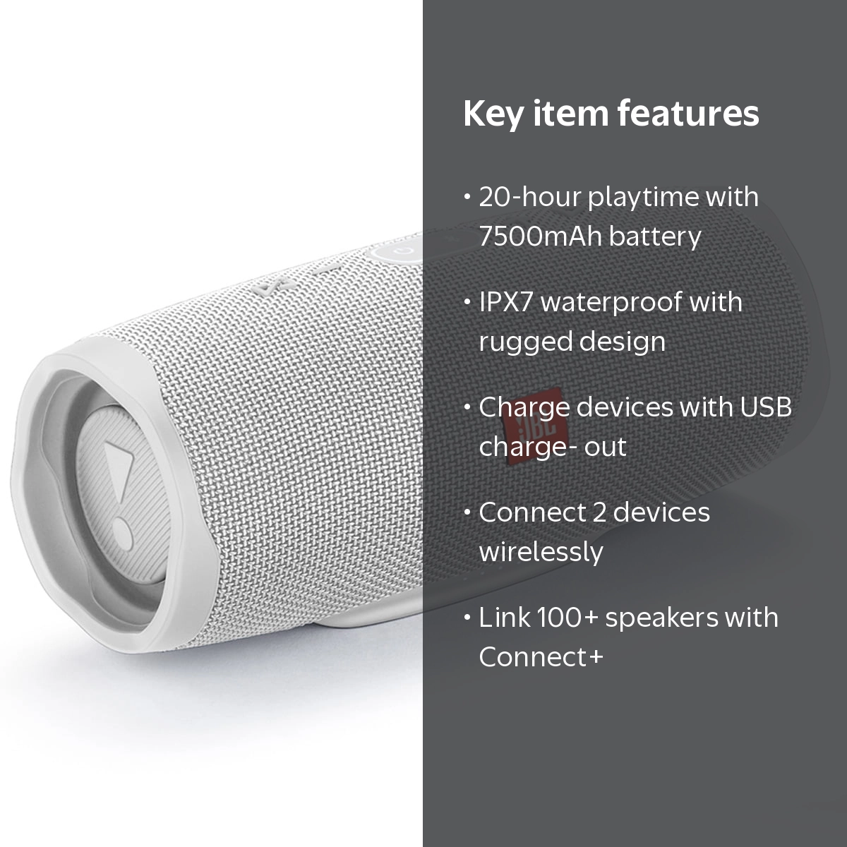 JBL, Portable Waterproof Bluetooth Speaker, Charge 4, White