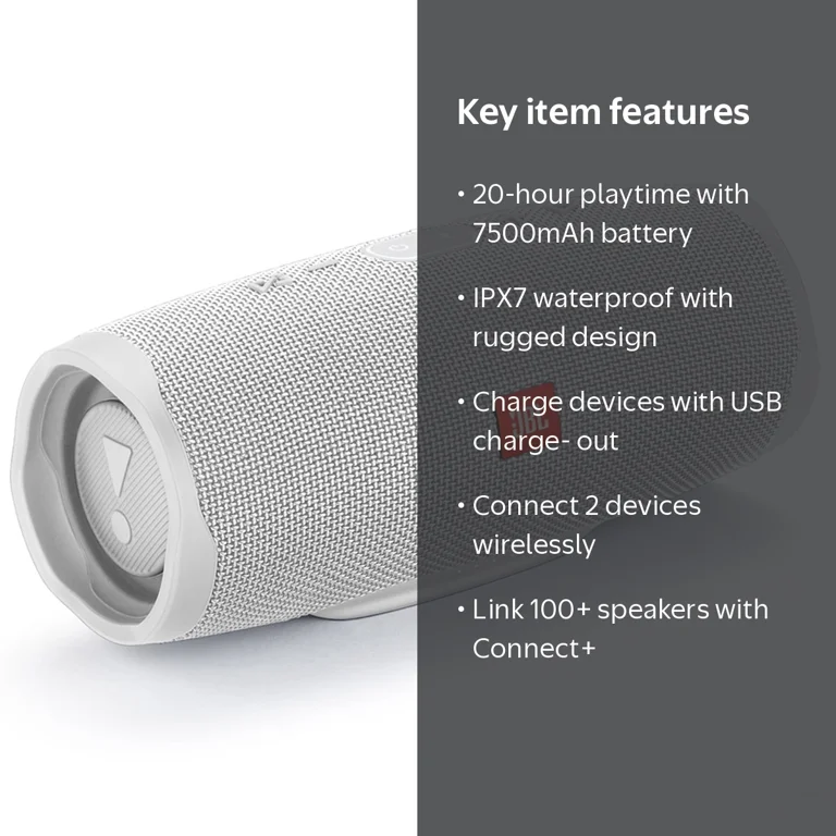 JBL, Portable Waterproof Bluetooth Speaker, Charge 4, White