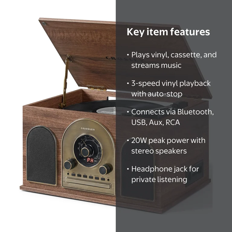 Crosley Hayes 8-In-1 Record Player with Speakers and Wireless