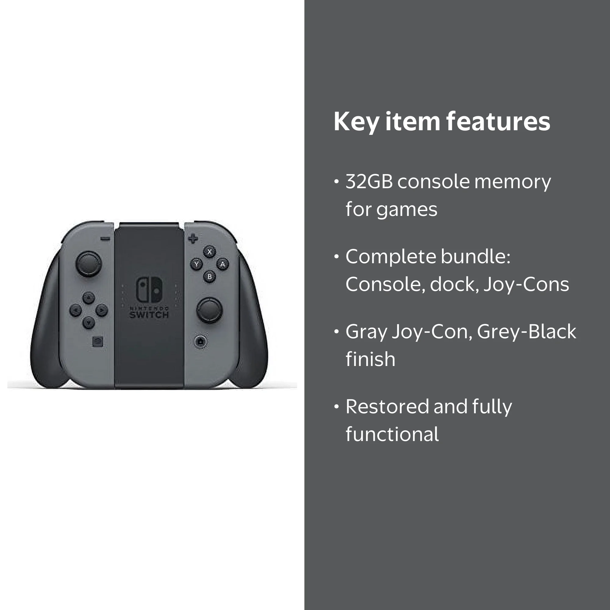 Nintendo Switch Gray Joy-Con Console, Refurbished, Handheld System