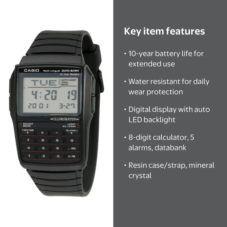 Casio Men's Data Bank Calculator Watch with Black Resin Strap