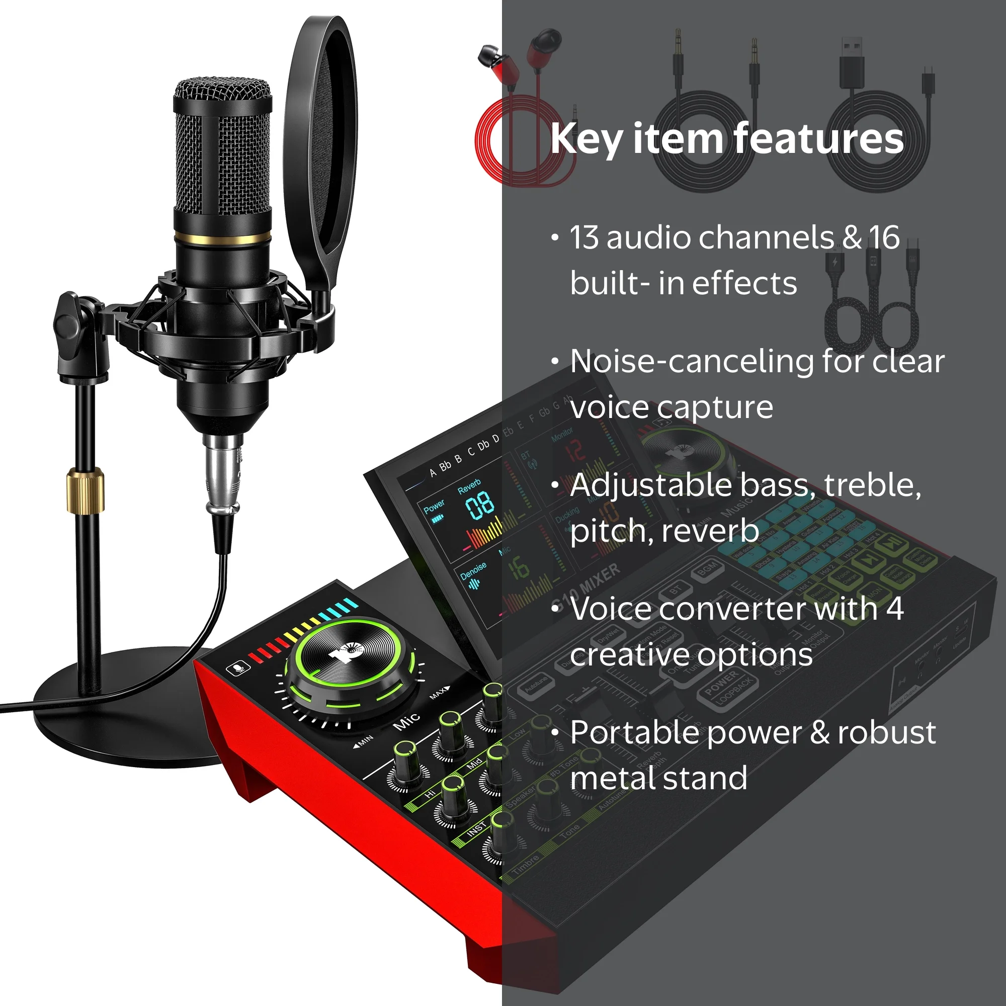 Tenlamp DJ Mixer Podcast Kit BM800-G10 Condenser Microphone Metal
