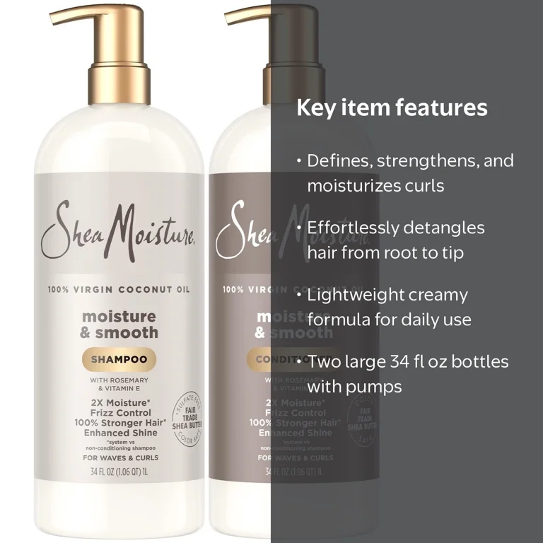 SheaMoisture Shampoo and Conditioner, Moisture and Smooth, 34 Oz