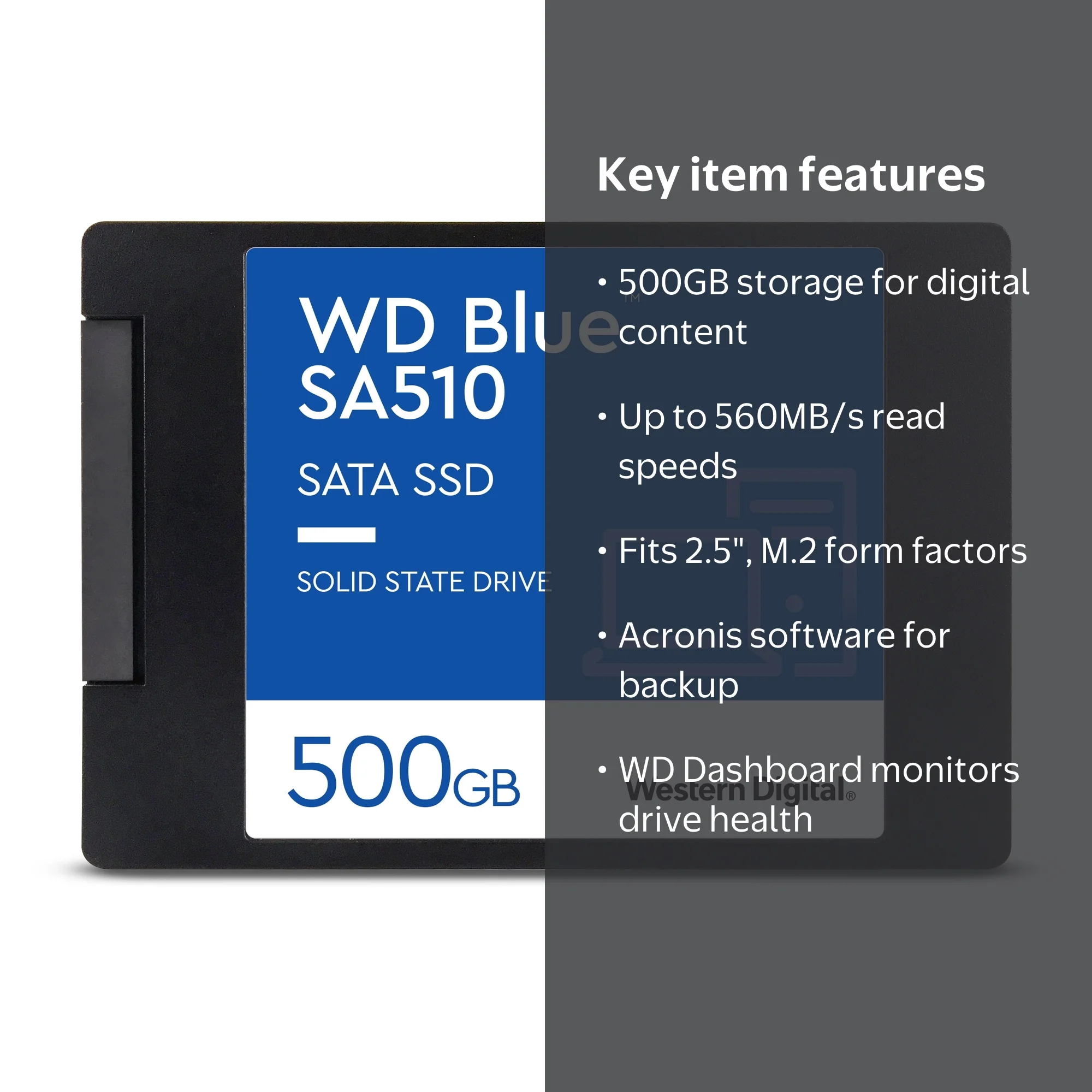 WD Blue 500GB SA510 SATA SSD - Internal Drive with Cyber