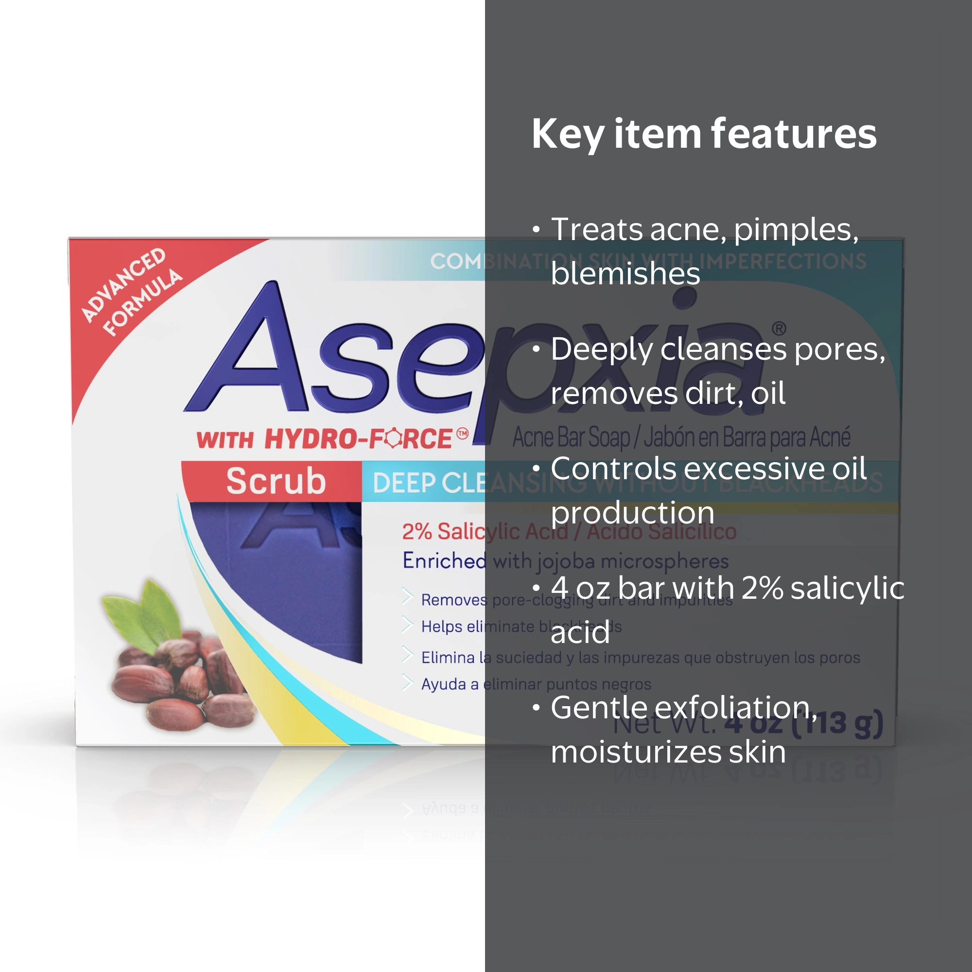 Asepxia, Scrub Acne Bar Soap, 4 oz, with Salicylic Acid for Oily