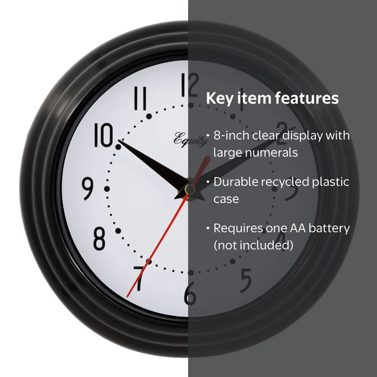 Equity 8 inch Black Quartz Analog Wall Clock with Second Hand