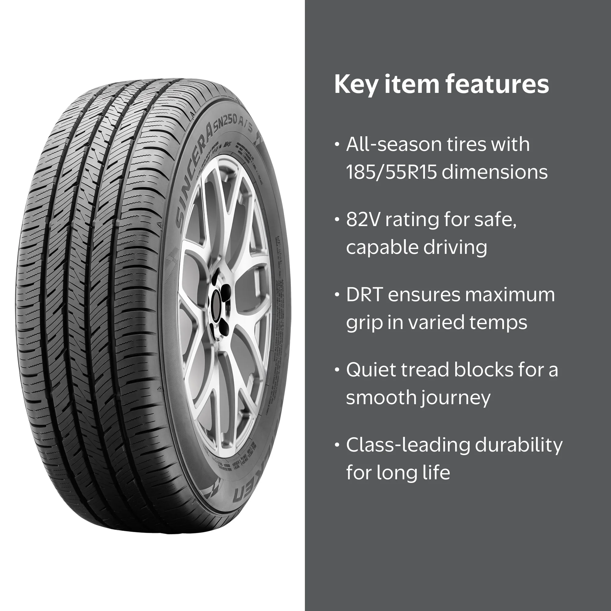 Falken Sincera SN250 All-Season Tire, 185/55R15 82V BW, Dry/Wet