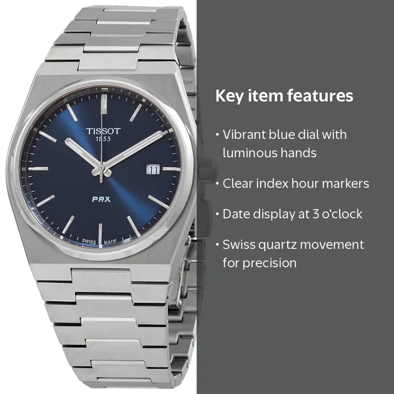 Tissot PRX 1853 Watch, Blue Dial, Swiss Stainless Steel, Quartz