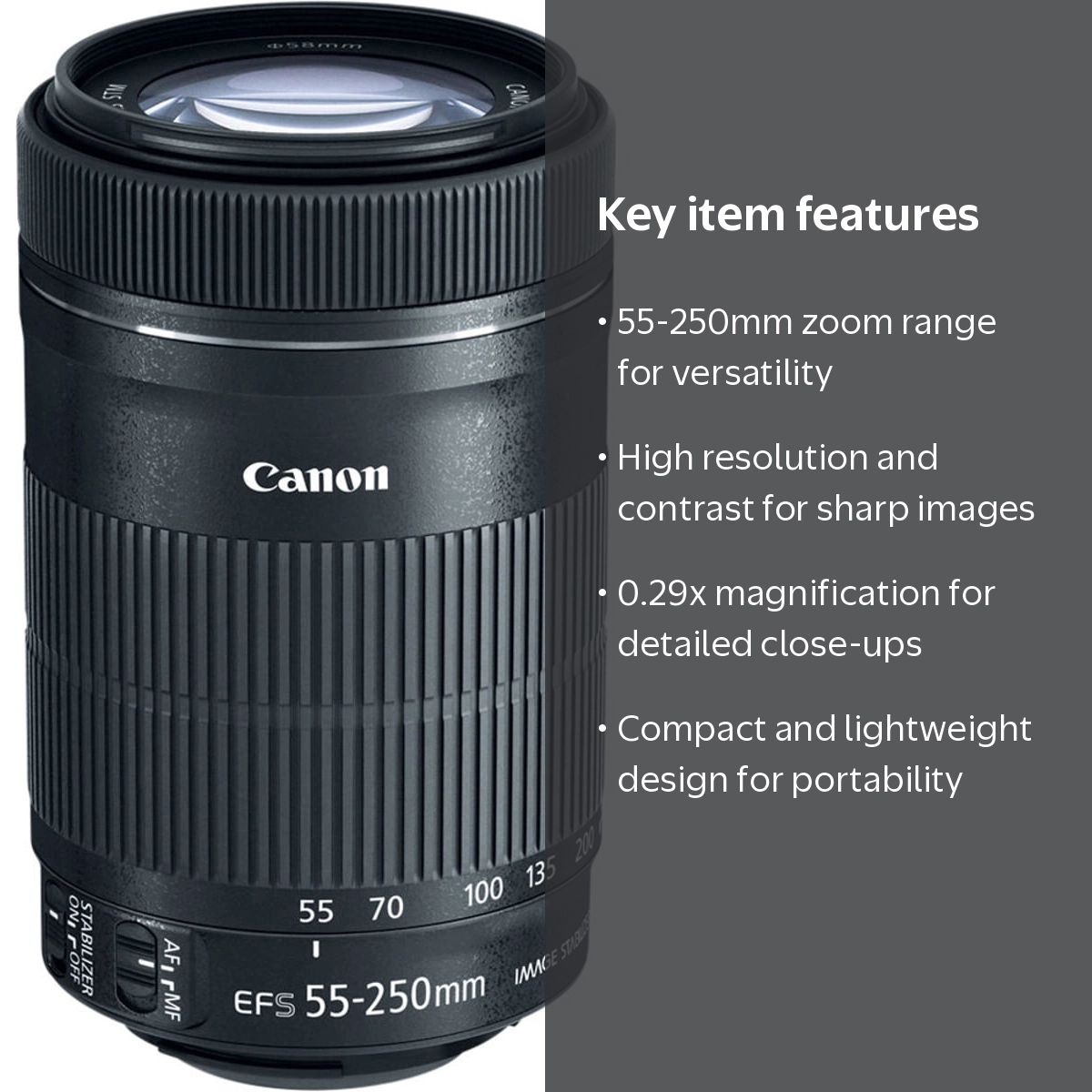 Canon EF-S 55-250mm f/4-5.6 IS STM Telephoto Zoom Lens for SLR
