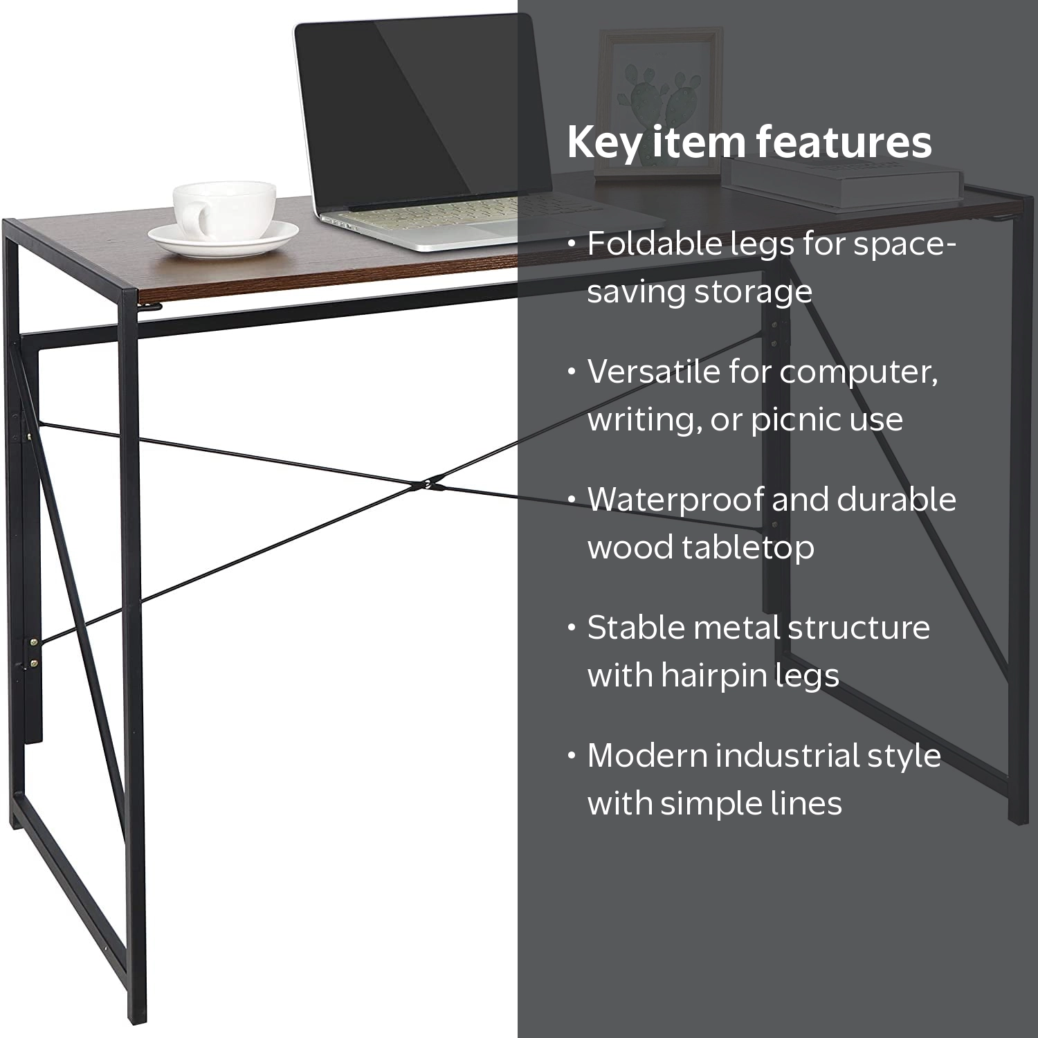 ZenStyle Folding Computer Desk Wood Top Metal Frame Study Table