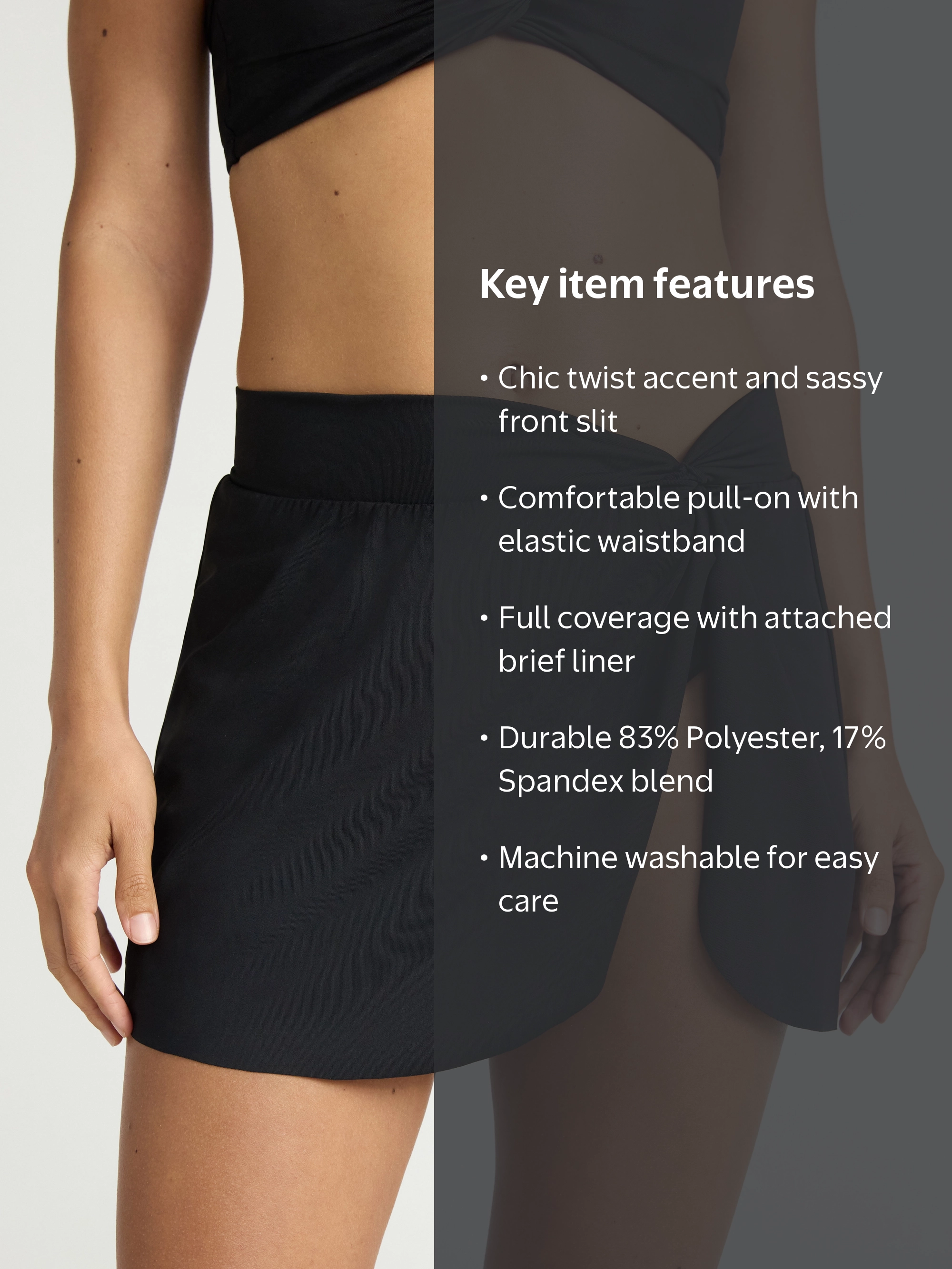 Time and Tru Women's Twist Front Swim Skirt with Slit, Sizes XS-2X