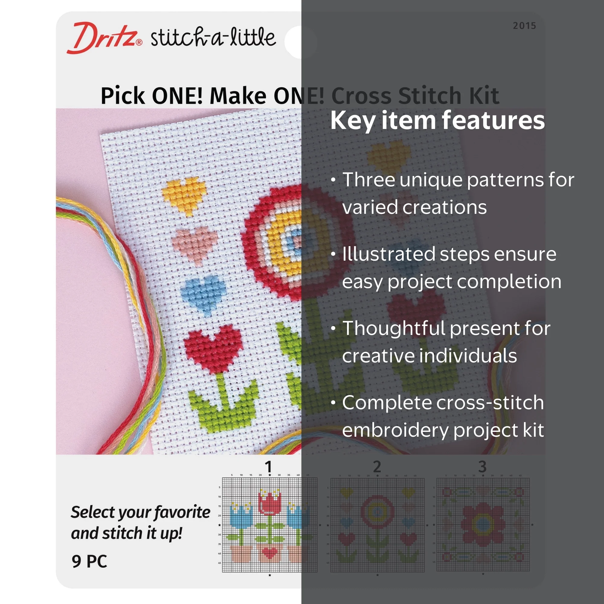 Dritz Stitch A Little 3 in 1 Cross-Stitch Kit, Multicolor