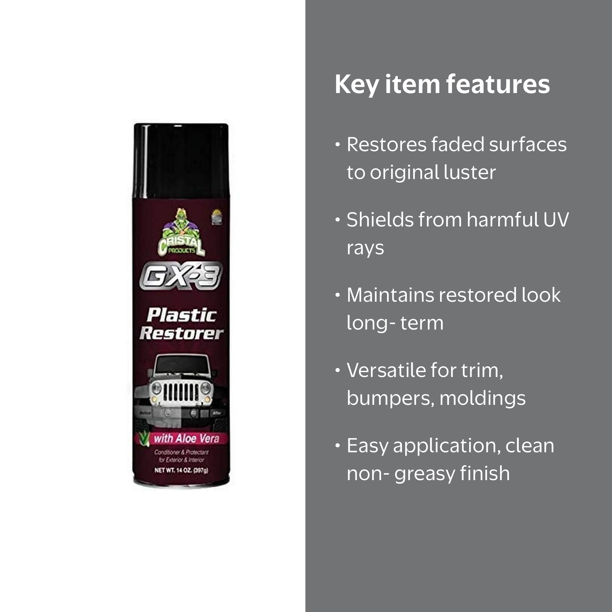 スターバースト レーザークリスタル Cristal Products Plastic Restorer for Automotive Trim Bumpers