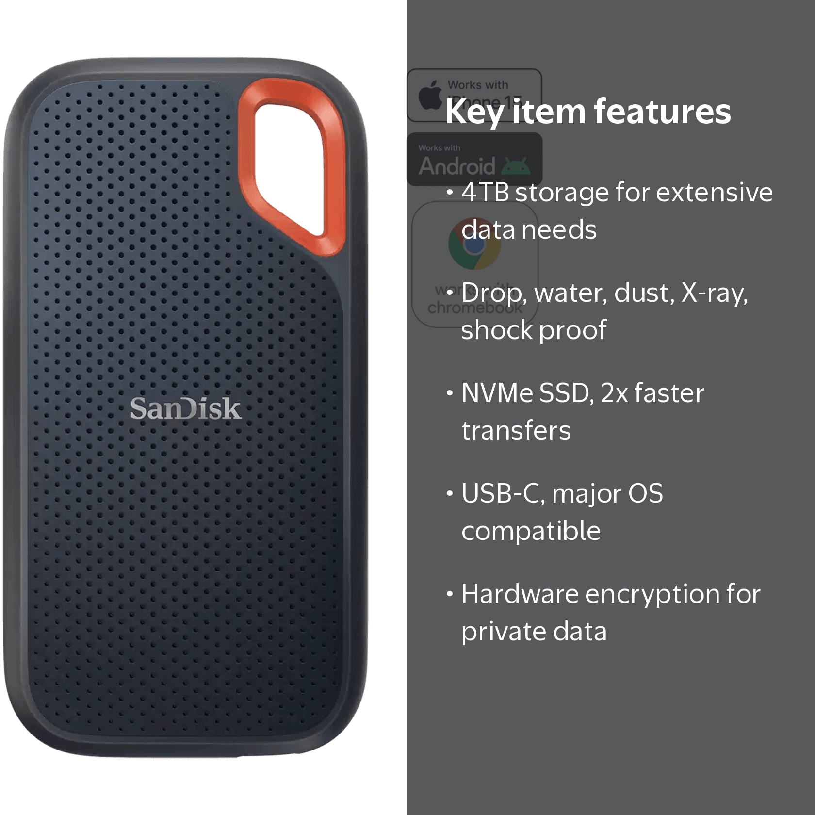 SanDisk, External Solid State Drive, 4TB, Portable, Black