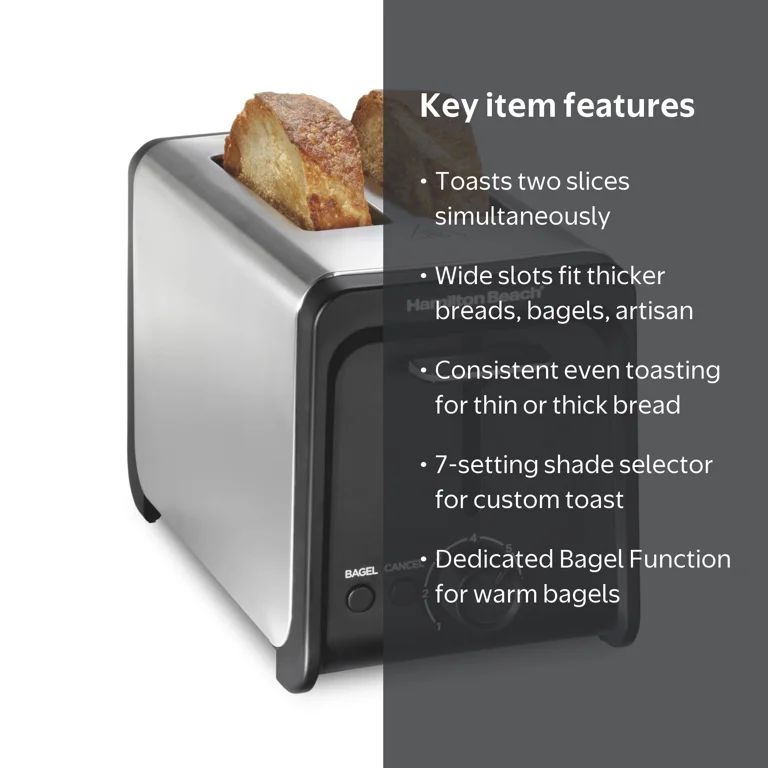 Hamilton Beach 2 Slice Toaster, Wide Slots, Bagel Function, Toast