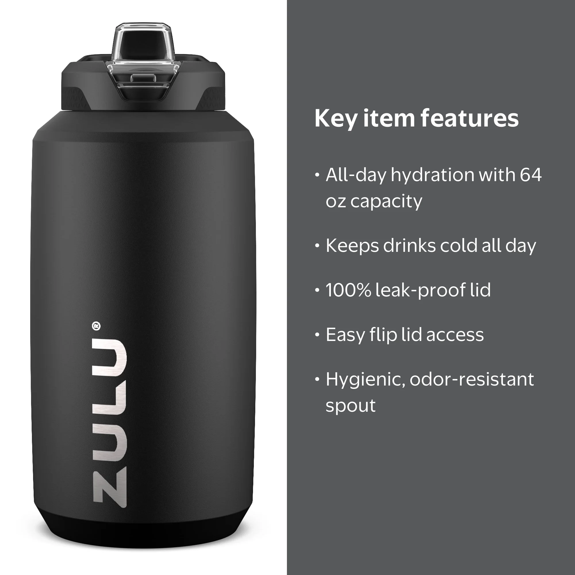 Zulu Goals 64oz Half Gallon Stainless Steel Jug Water Bottle