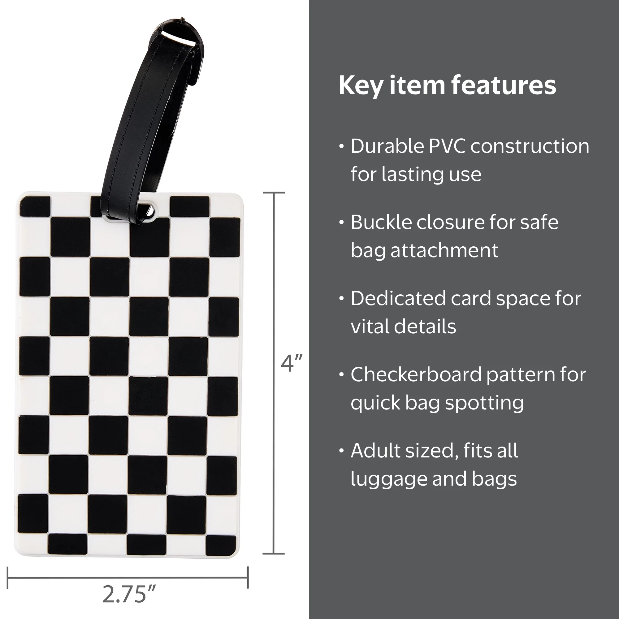 Protege Black and White Checkerboard Luggage Tag Durable PVC