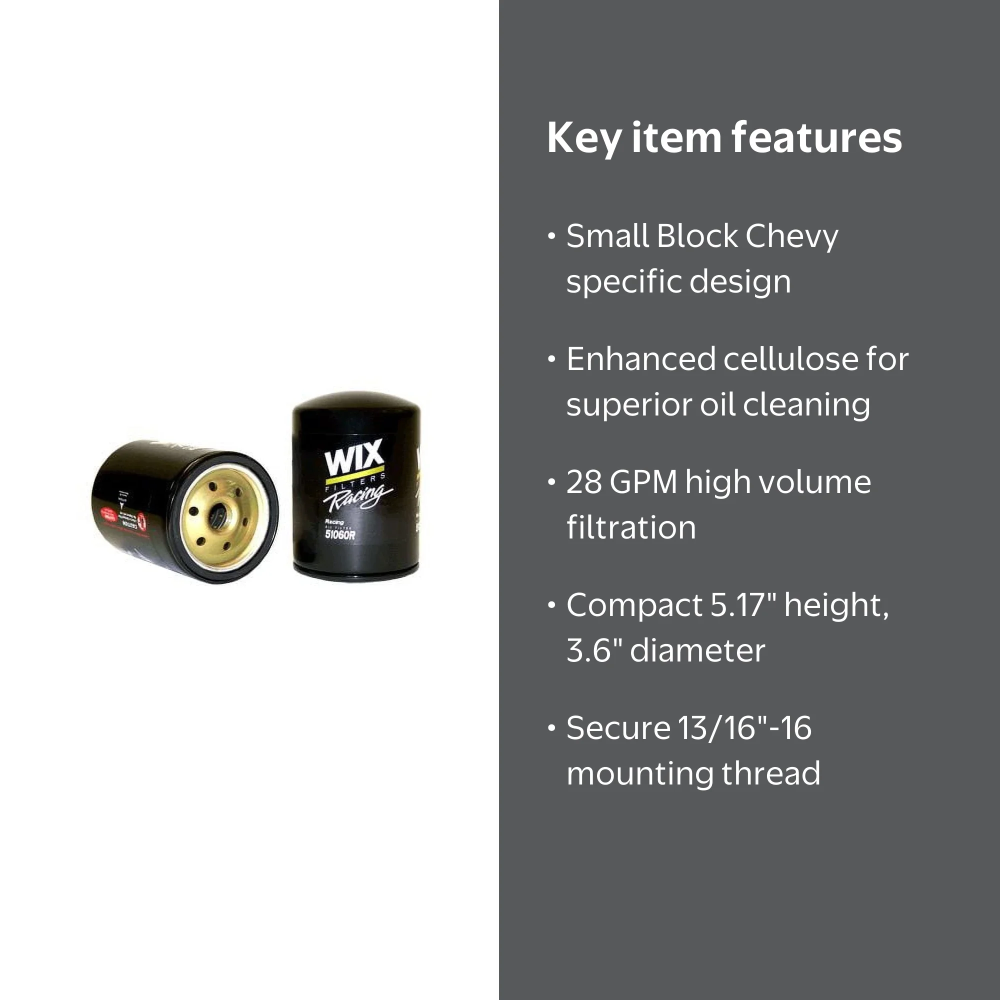 WIX Filters, 51060R Engine Oil Filter, Spin-On, Small Block Chevy