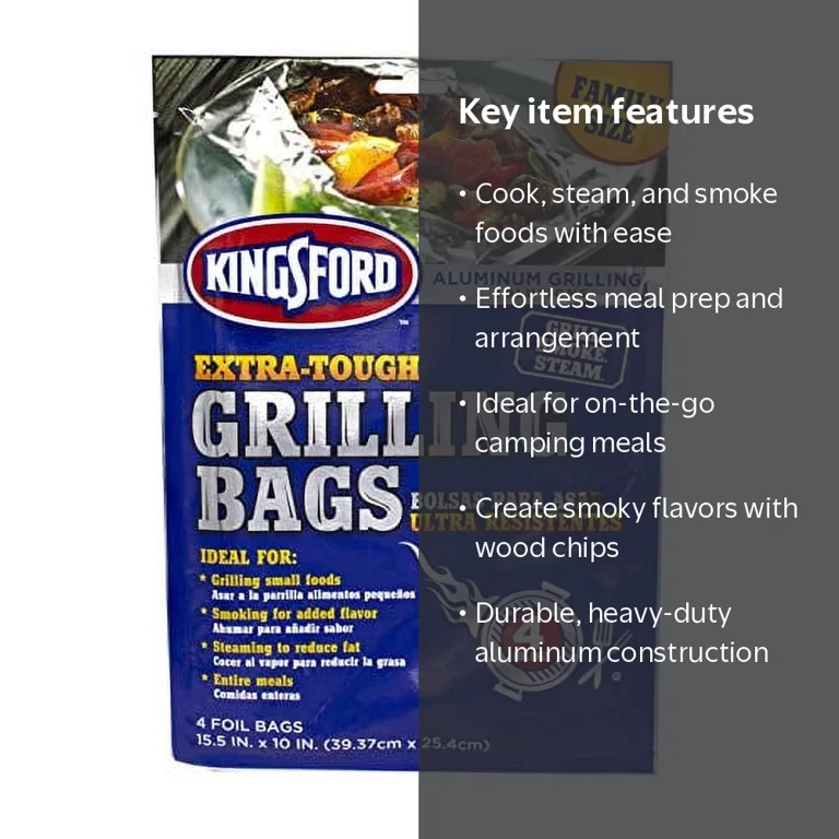 Kingsford Heavy Duty Aluminum Grill Bags, 4 Pack, Cook, Steam