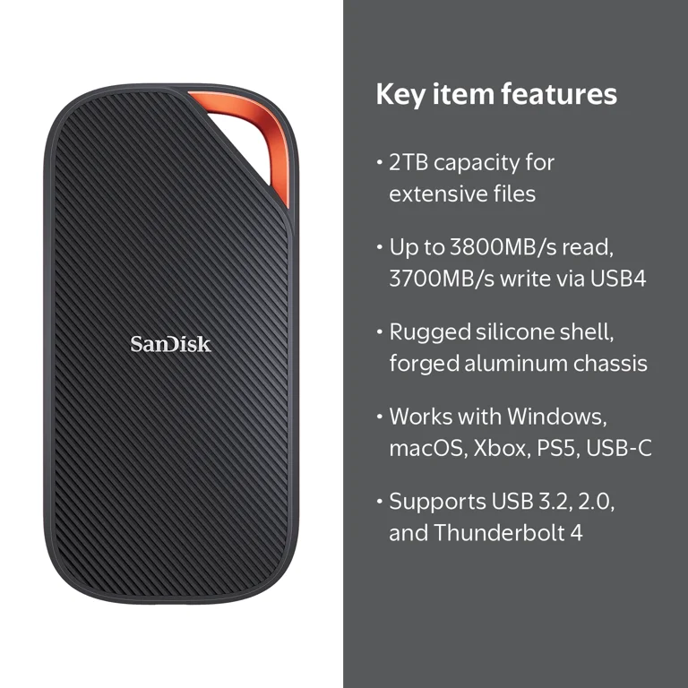 SanDisk, Portable SSD, 2TB, USB4 with up to 3800 MB s read