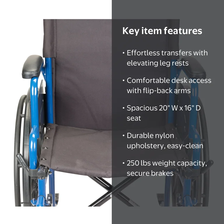 Drive Medical Transport Wide Seat Blue Streak Wheelchair with Flip