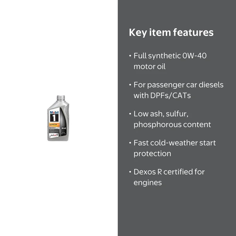 Mobil 1, Supercar Full Synthetic Motor Oil, 0W-40, Case of 6