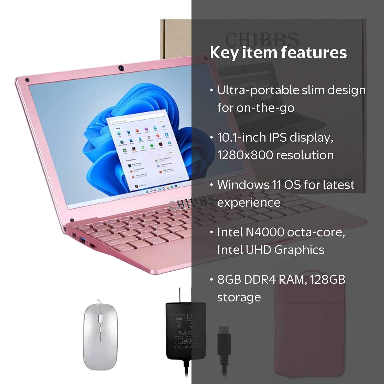 CHIBBS 10.1' Inch Laptop Computer, powered by Windows 11 Intel