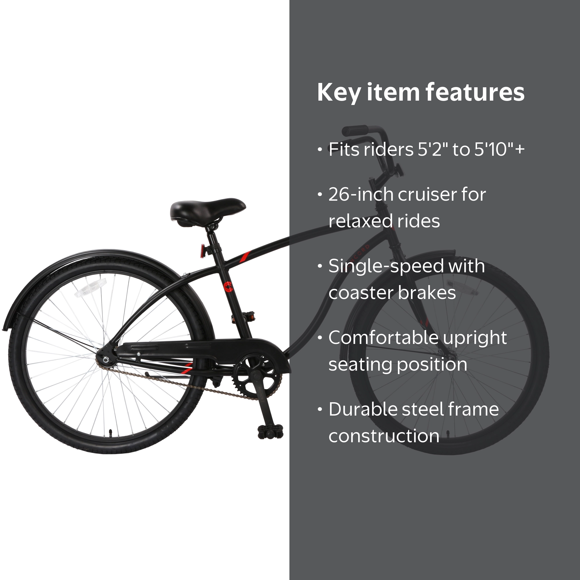 Concord Pacifica 26 in Cruiser Bicycle, Fits Riders 5 ft 2 in - 5
