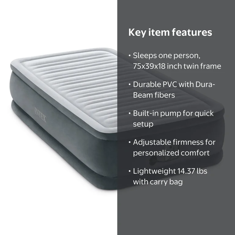 Intex Dura Beam Plus Series Comfort Plus Elevated Airbed, Twin