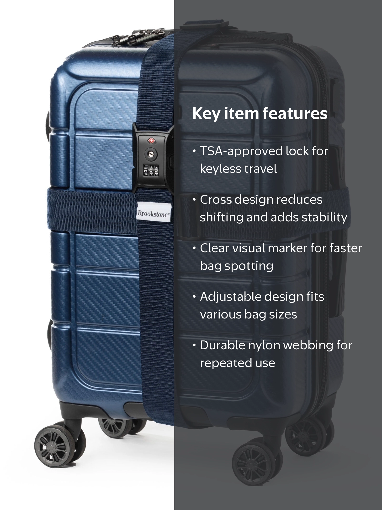 Brookstone, Luggage Straps, Secure Cross TSA-Approved, Blue, One
