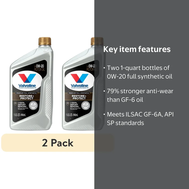 2 pack) Valvoline Restore & Protect Full Synthetic 0W-20 Motor Oil
