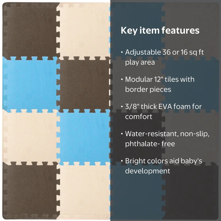 ProSource, Kids Foam Puzzle Floor Mat, 36 or 16 tiles, Bright