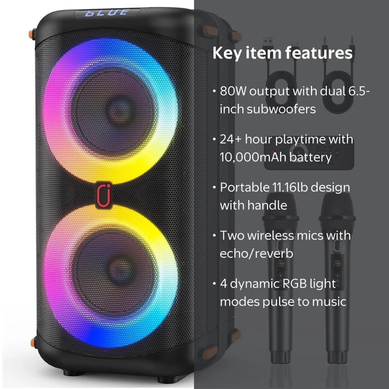 JYX, Bluetooth Speaker, Deep Bass, RGB Lights, 24-Hour Battery