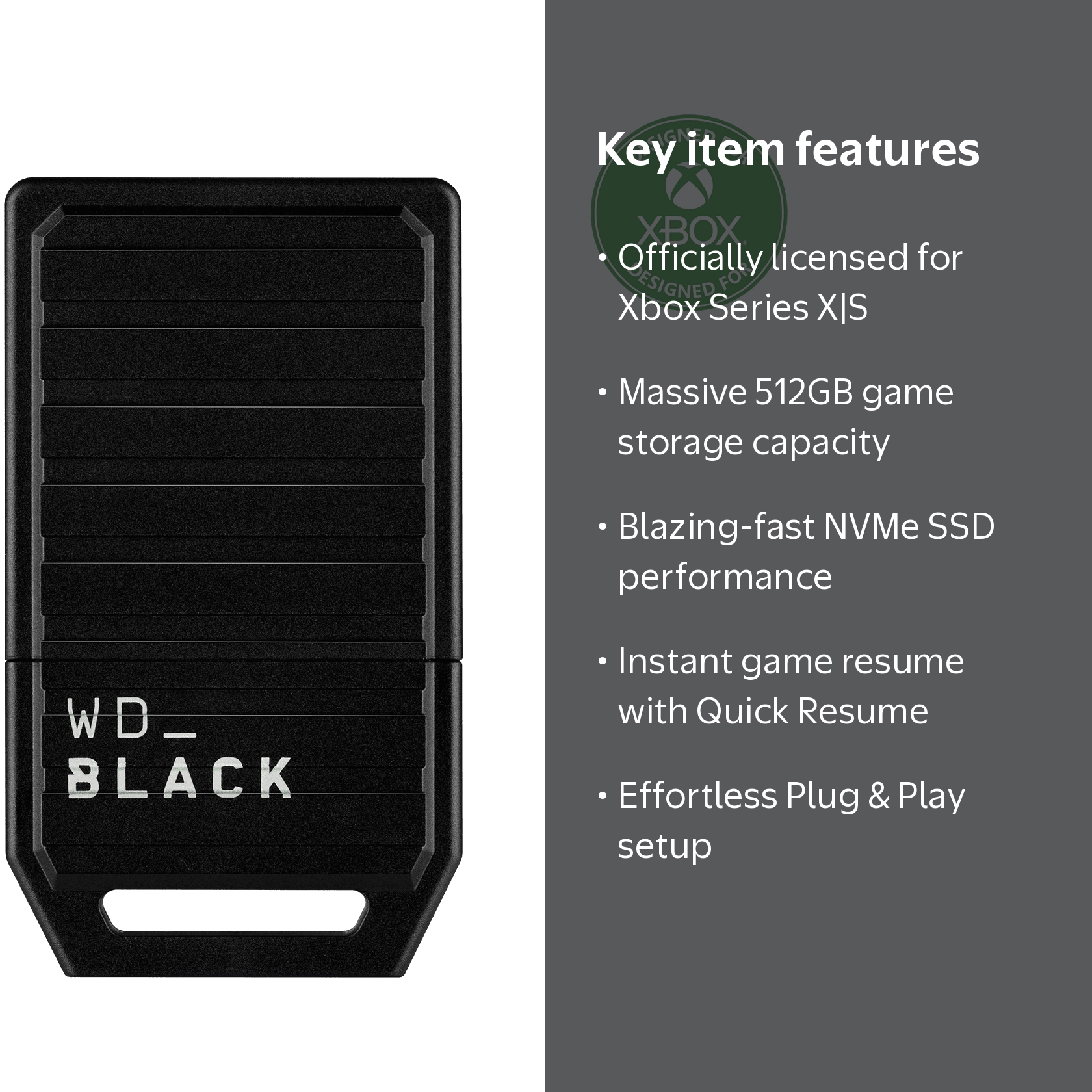 WD_BLACK 512GB C50 Expansion Card for Xbox, NVMe SSD, Plug & Play