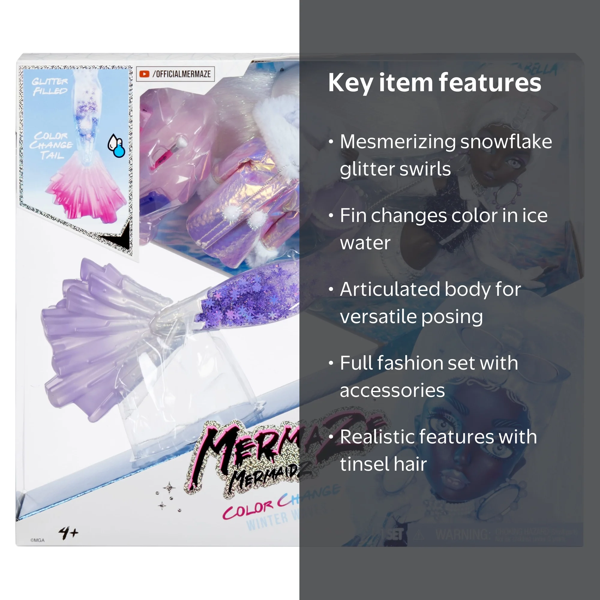 MermaidMotel専用 Mermaze Mermaidz, Crystabella Doll with Color Change Fin, Glitter